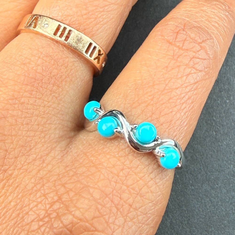 Blue Sleeping Beauty Turquoise Rhodium Over Sterling Silver Ring